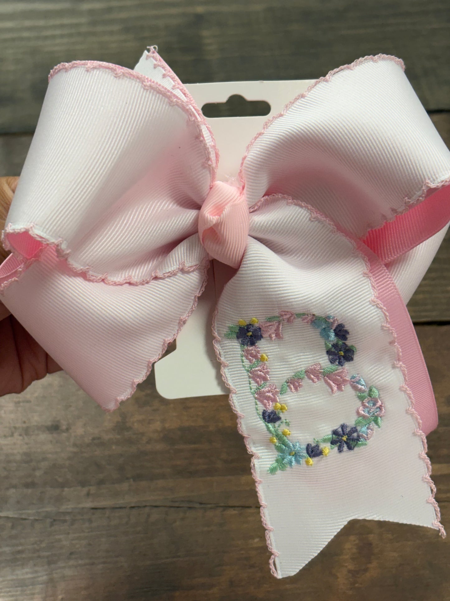 Floral Initial Embroidery Hair Bow