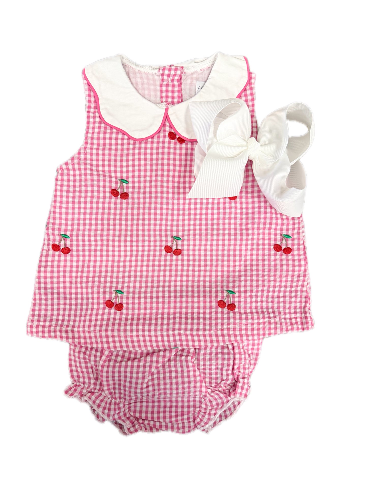 Collared Cherry Gingham Bloomer Set