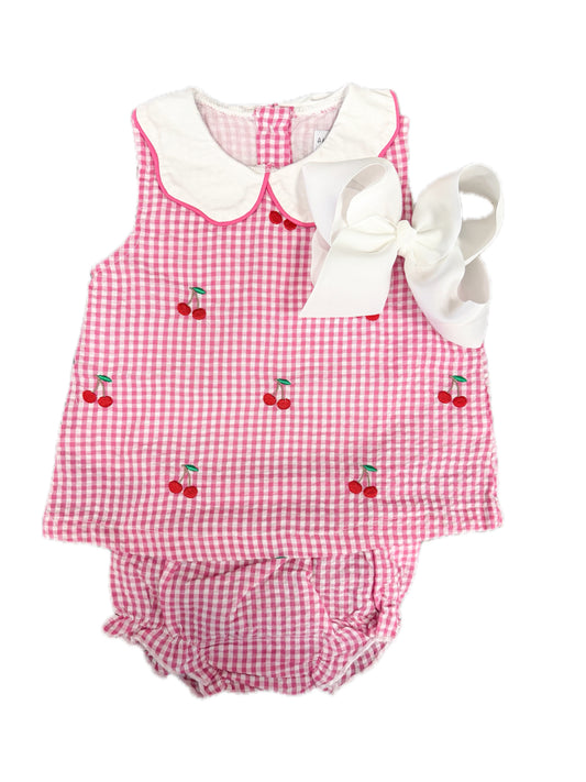 Collared Cherry Gingham Bloomer Set