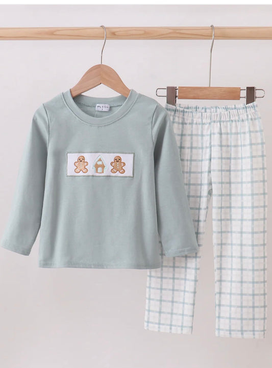 Boy Gingerbread Plaid Pant Set