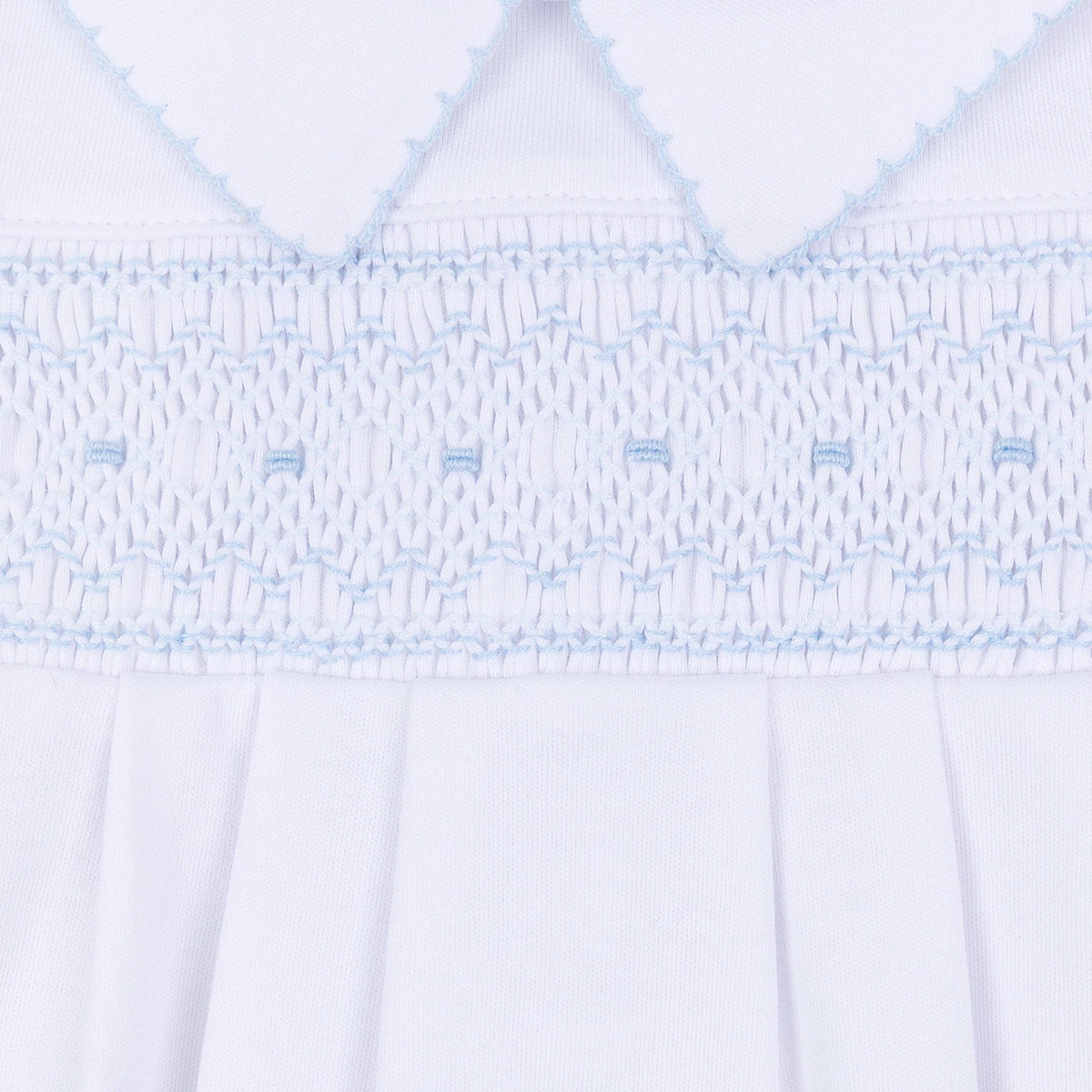 George Smocked Gown - White Light Blue