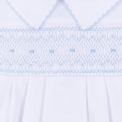 George Smocked Gown - White Light Blue