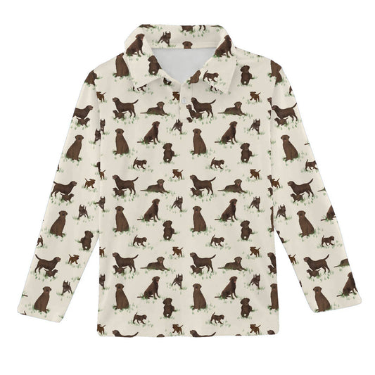 Chocolate Lab Dogs - Long Sleeve Polo Shirt