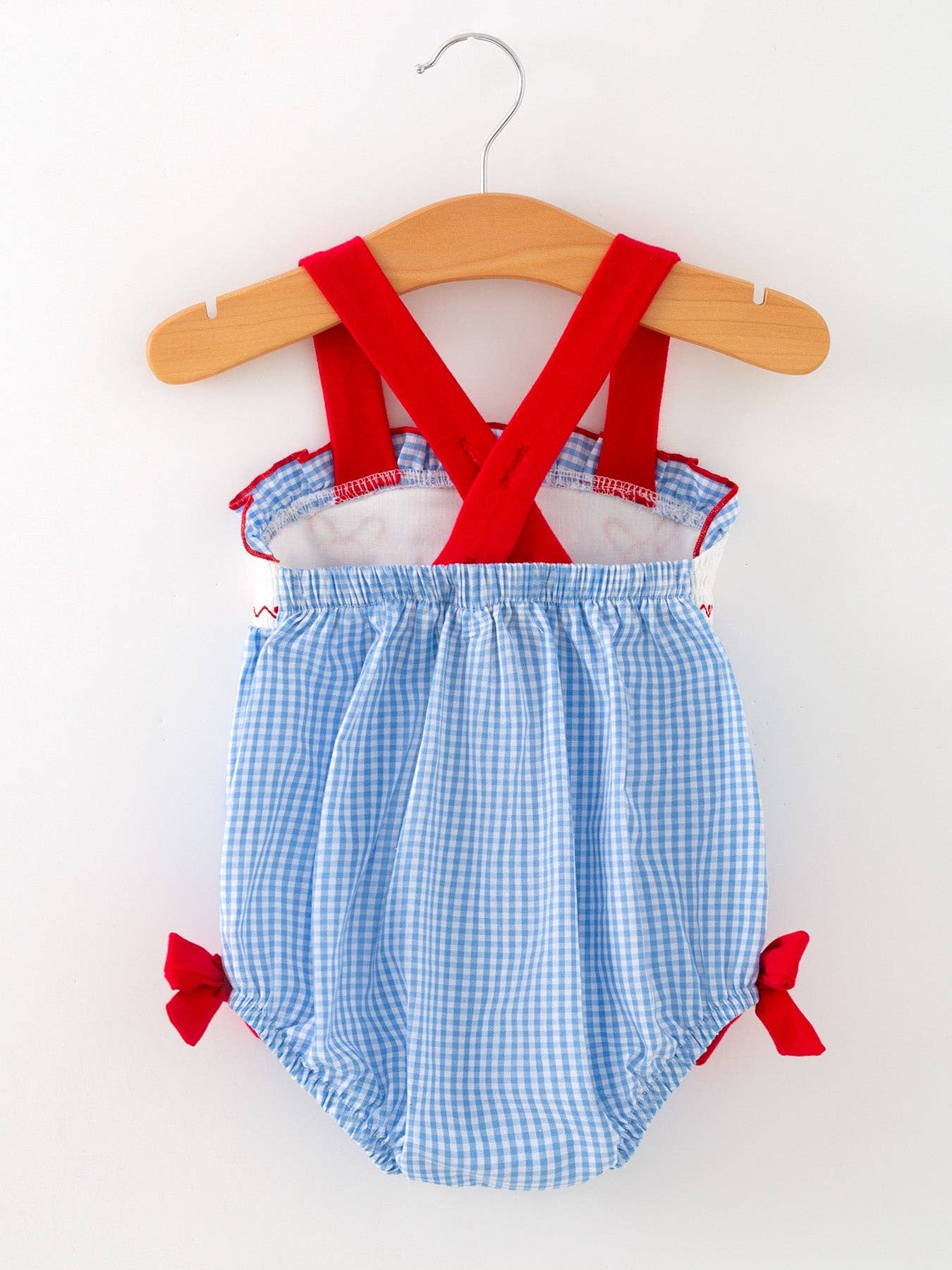 Blue Gingham Baseball Ruffle Smock