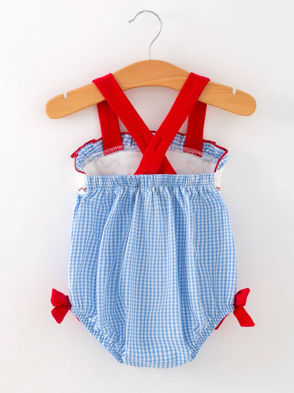 Blue Gingham Baseball Ruffle Smock