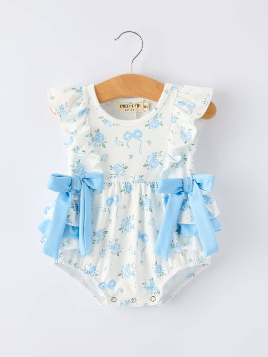 Blue Floral Bow Ruffle Bubble