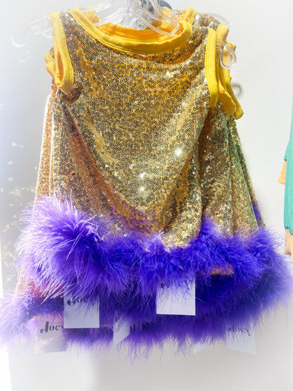 Purple & Gold Sequin Feather top