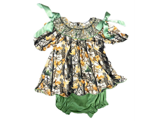 Green Camo Smock Bloomer Set