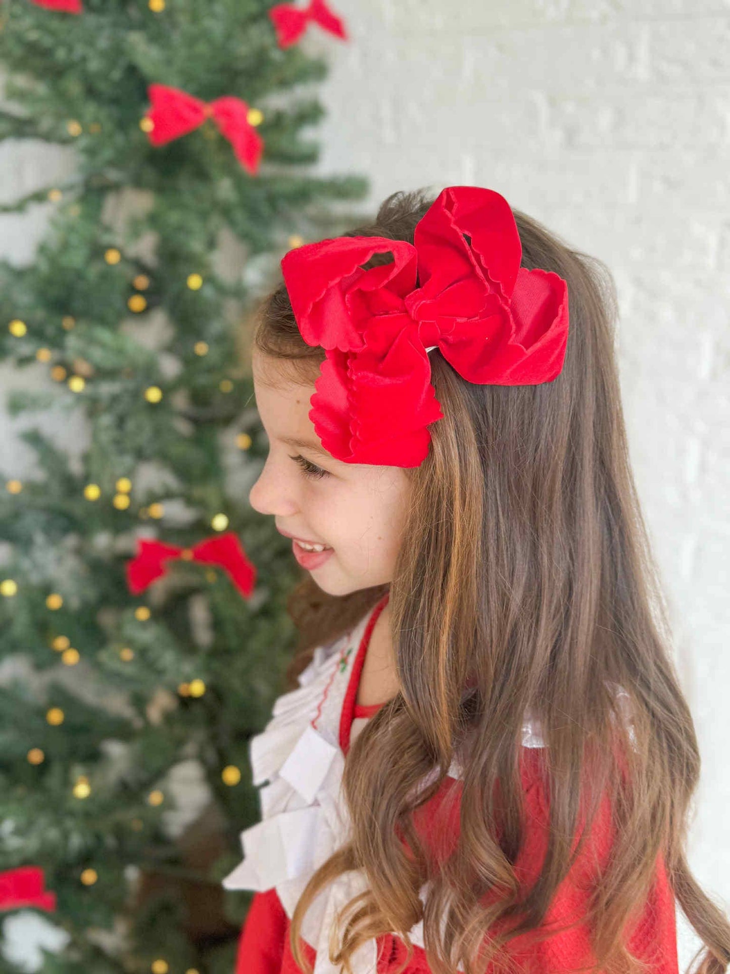 Scallop Velvet Red Holly Bow