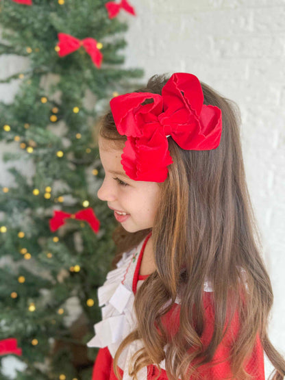 Scallop Velvet Red Holly Bow