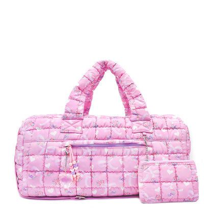 Quilted Scrunchies Floral Bow Printed Duffle Bag