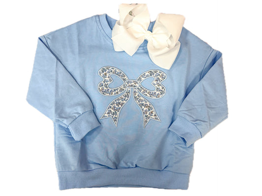 Blue Bow Floral Pullover