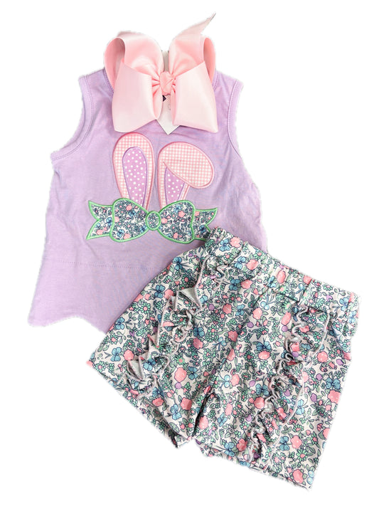 Purple Floral Bunny Short Set