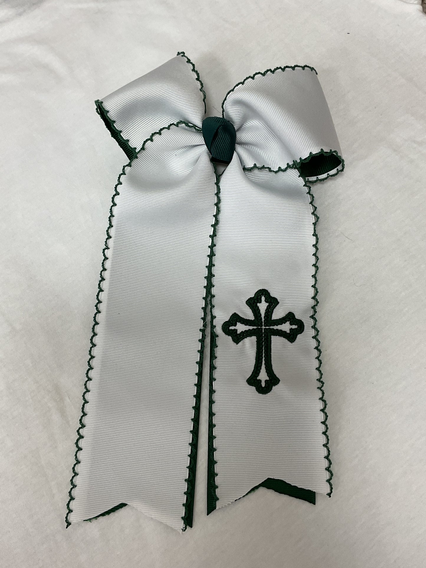 Green and White School Bows