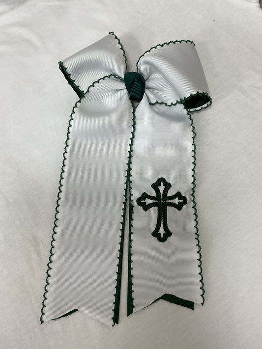 Green and White School Bows