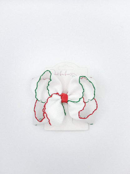 Festive Red & Green Moonstitch Bow