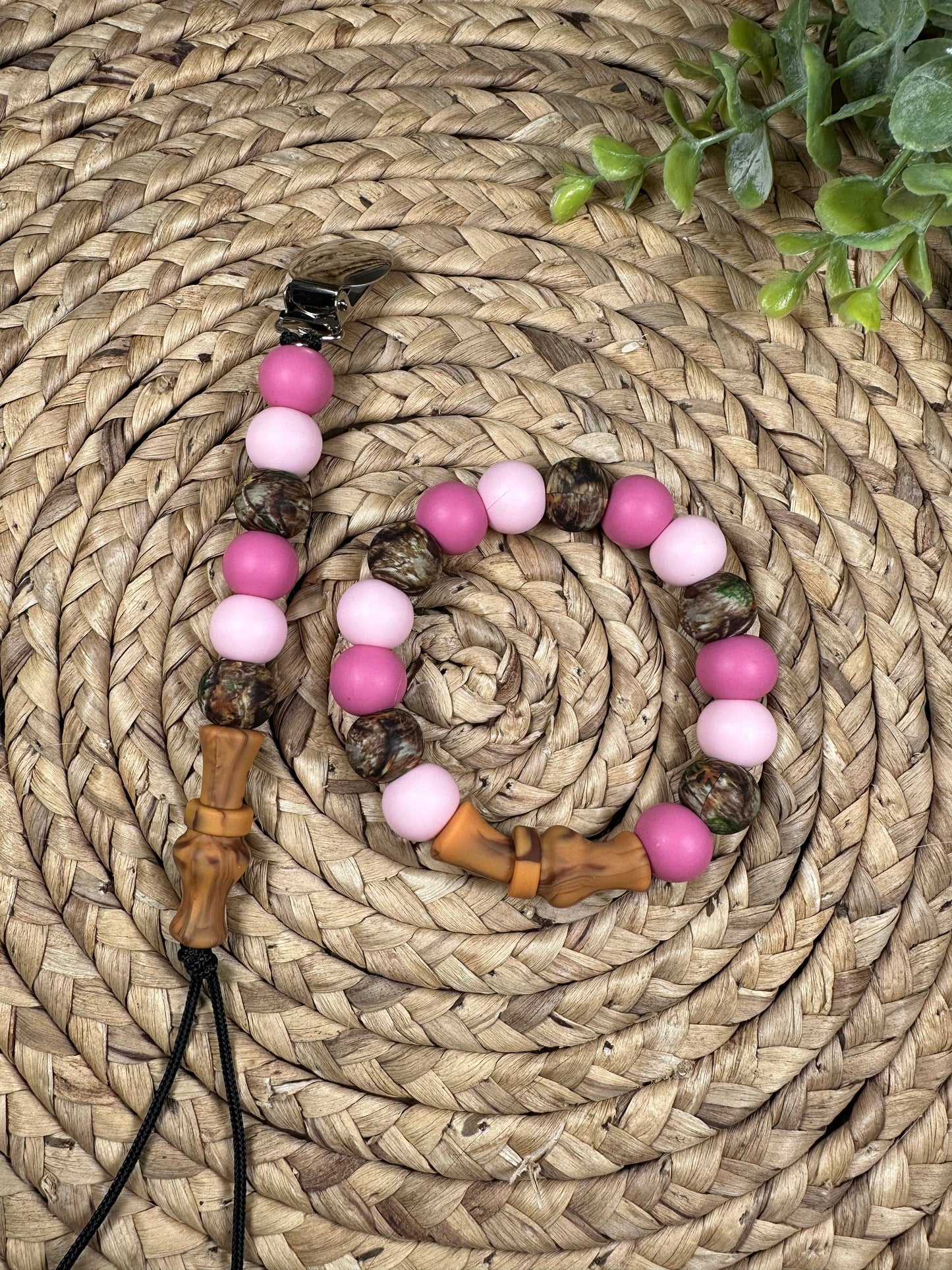 Pink Duck Call Pacifier Clip/Teething Ring