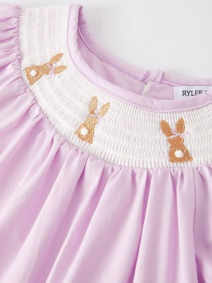 Purple Easter Bunny Lace Smock Dress