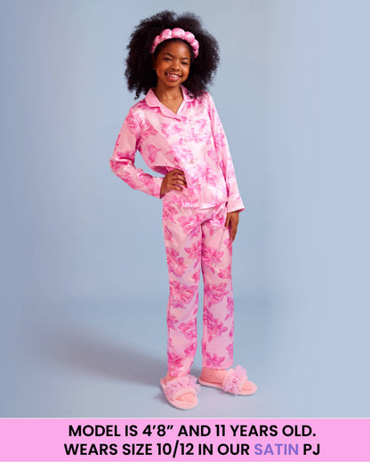 Rose Print Satin Pajama Set with Headband