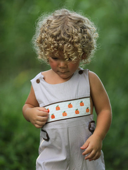 Brown Gingham Pumpkin Smocked Jon Jon