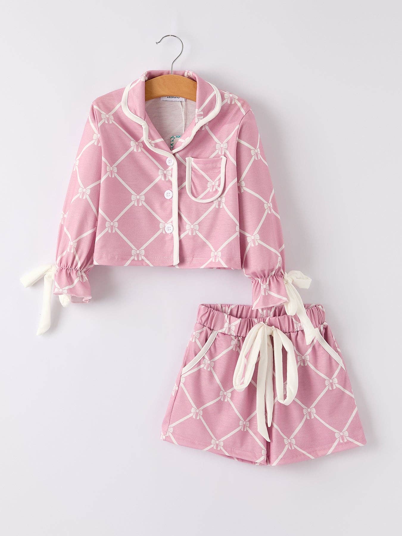 Mommy & me Autumn Check Bow Girls Lapel Pajamas