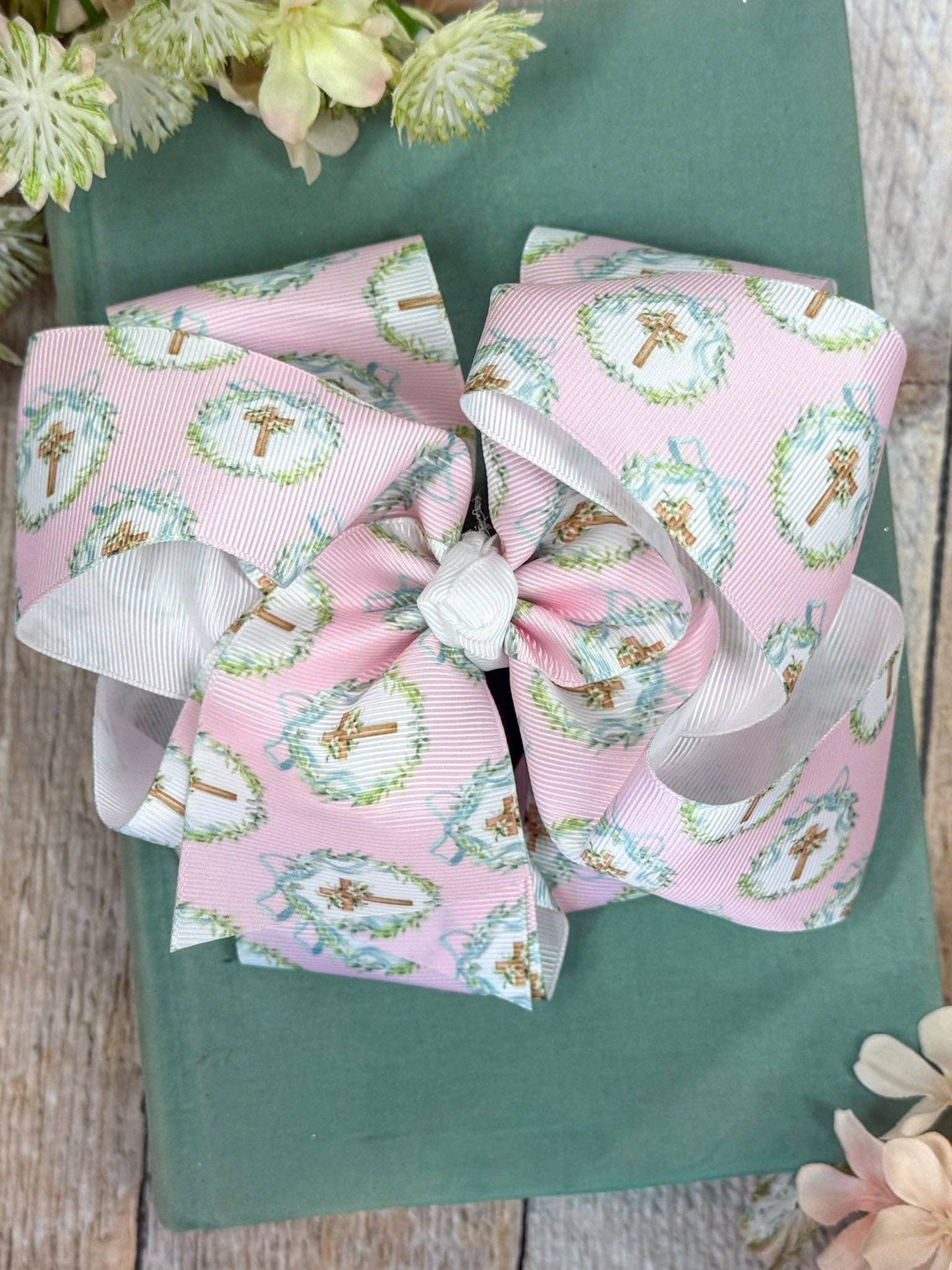 Easter Coquette Cross Wreath Double XL Hair Bow