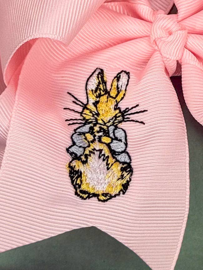 Peter Cottontail Embroidered Light Pink 4.5" Bow Headband