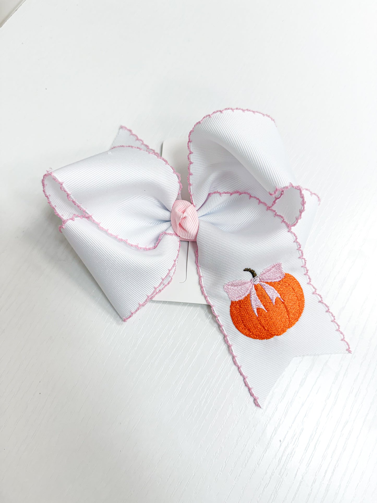 Light Pink Moonstitch Pumpkin Bow