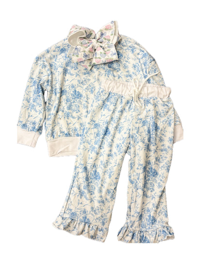 Blue Floral Flare Pant Set