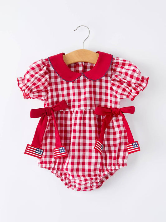 Plaid Flag Peter Pan Collar Bubble