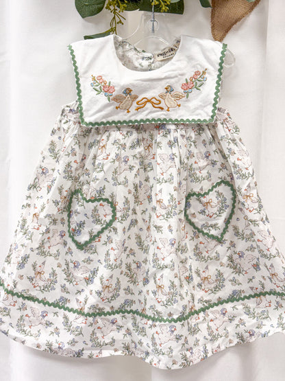 Vintage Floral Goose Embroidery Spring Girl Dress