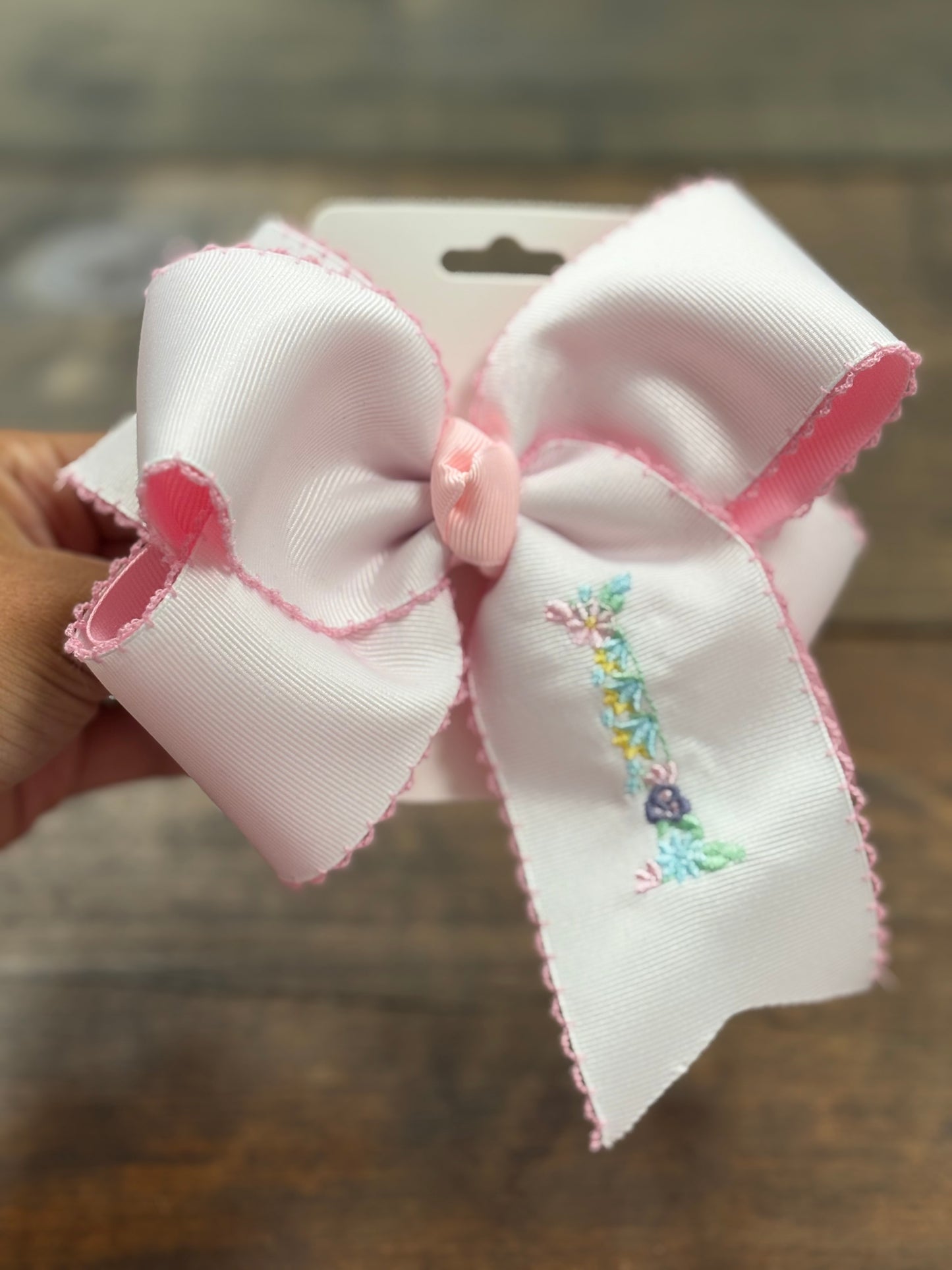 Floral Initial Embroidery Hair Bow