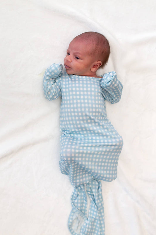 Blue Gingham (Spring/Easter) Knotted Infant Gown
