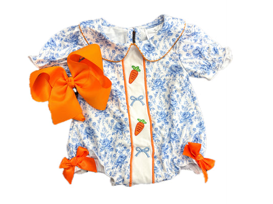 Carrots & Bows Blue Collared Infant Easter Romper