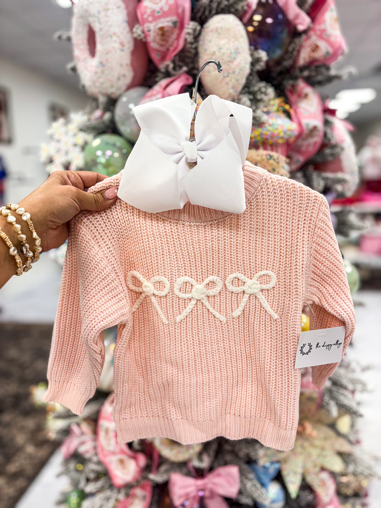 Pink Knit Bow Sweater