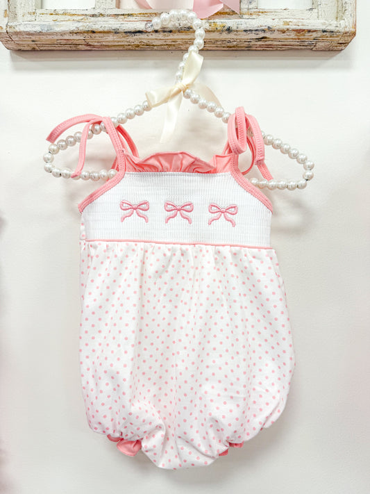 Pink Smocked Polka Dot Bow Bubble
