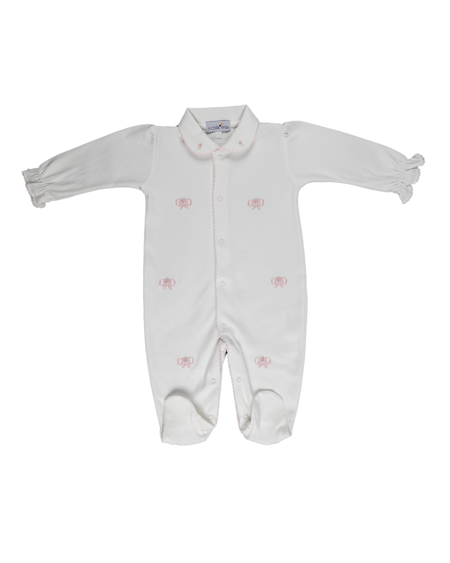 Baby Girl Cream Open Front Pink Tie Pima Jumpsuit