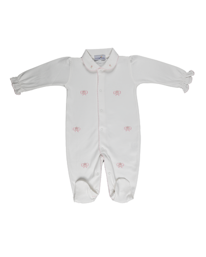 Baby Girl Cream Open Front Pink Tie Pima Jumpsuit