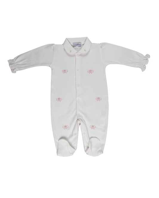 Baby Girl Cream Open Front Pink Tie Pima Jumpsuit