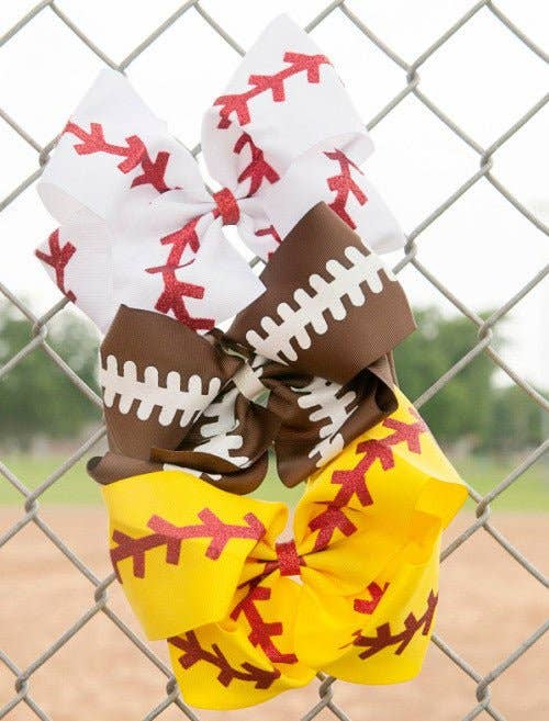 Baseball Hair Bow - Large Alligator Clip - 7"