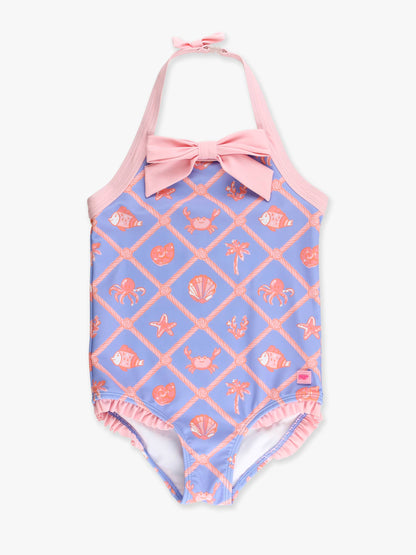 Girls Tropical Trellis Halter One Piece Swimsuit