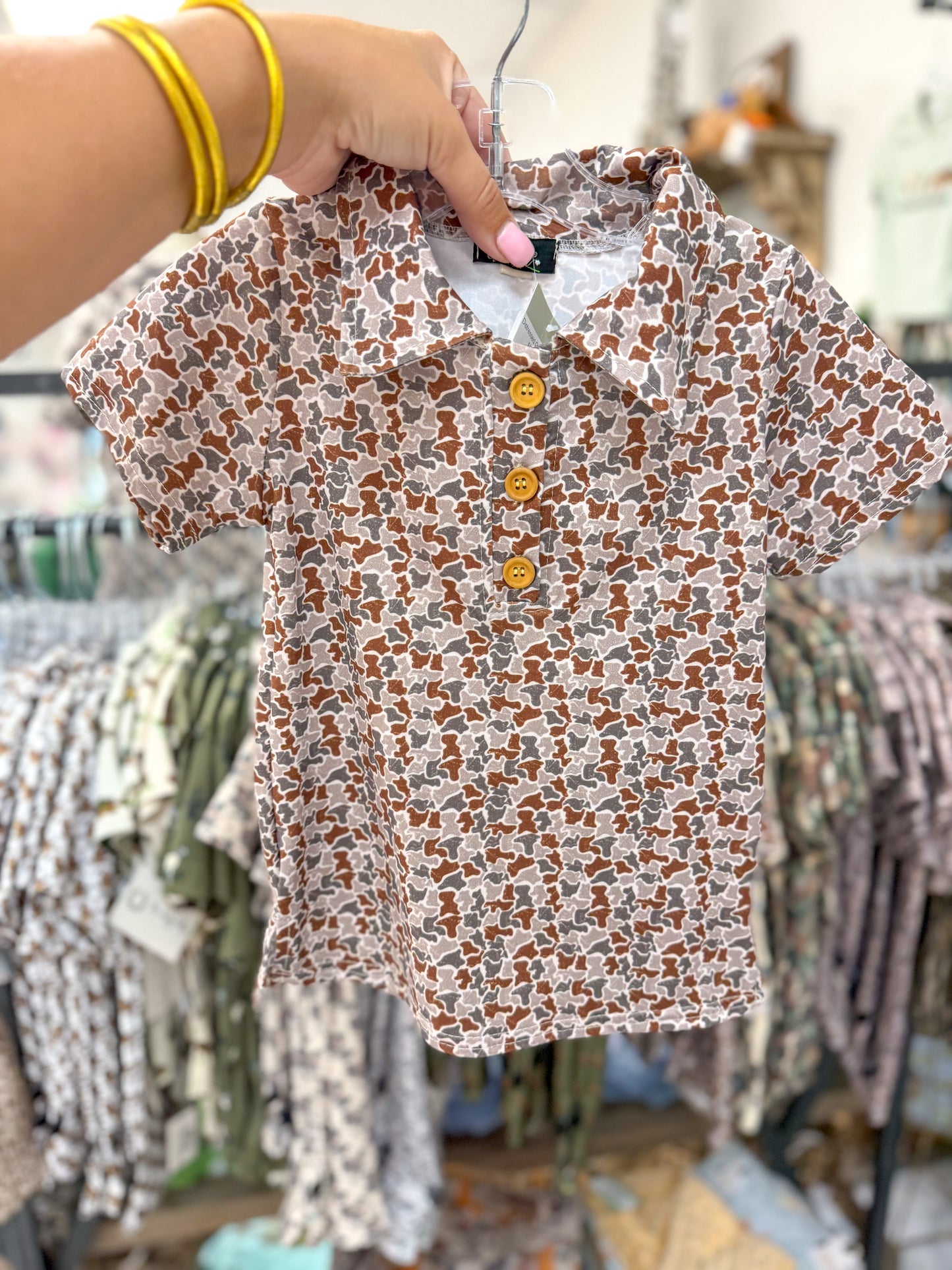 Distressed Camo Boy Collar Shirt