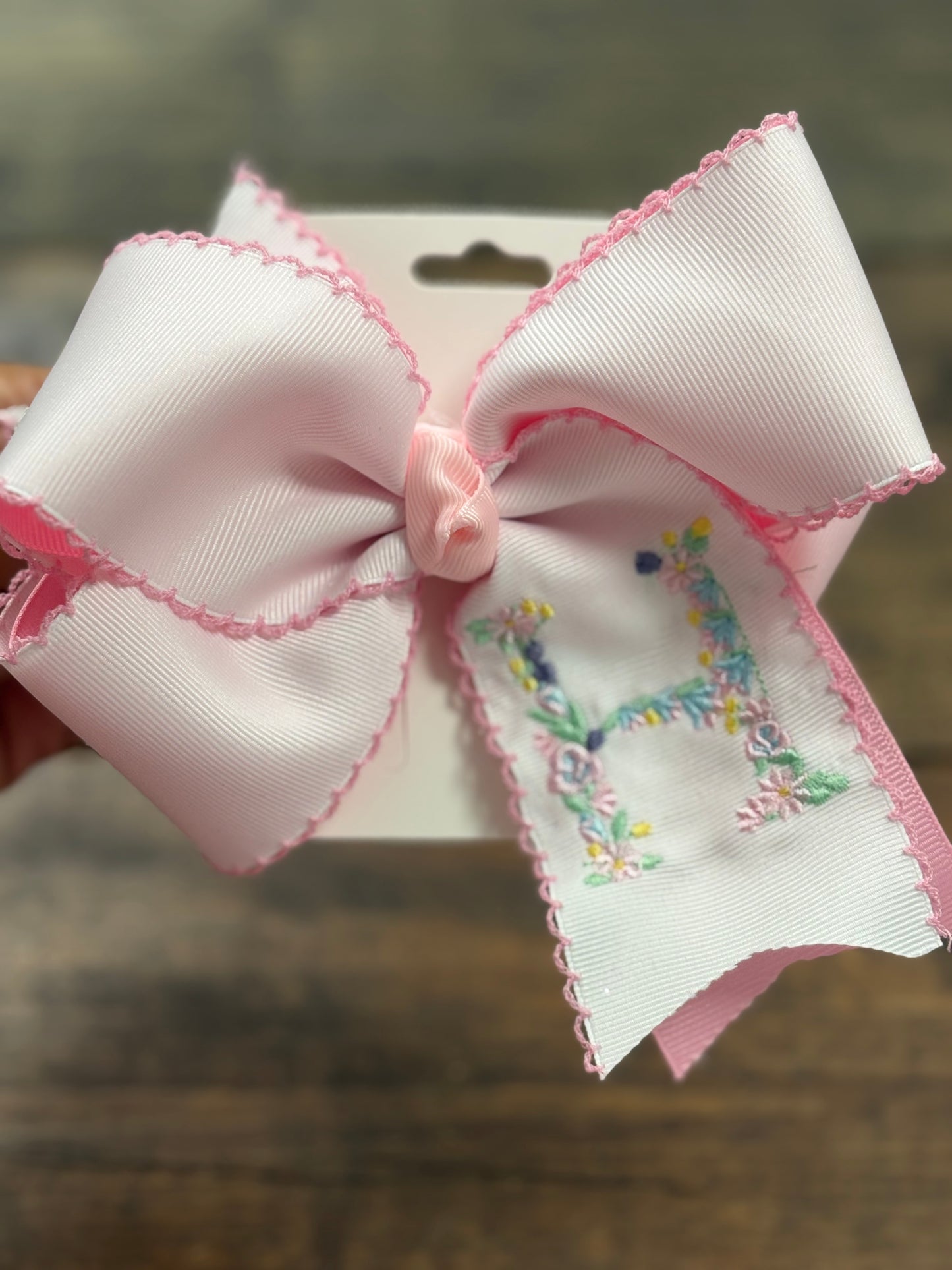 Floral Initial Embroidery Hair Bow