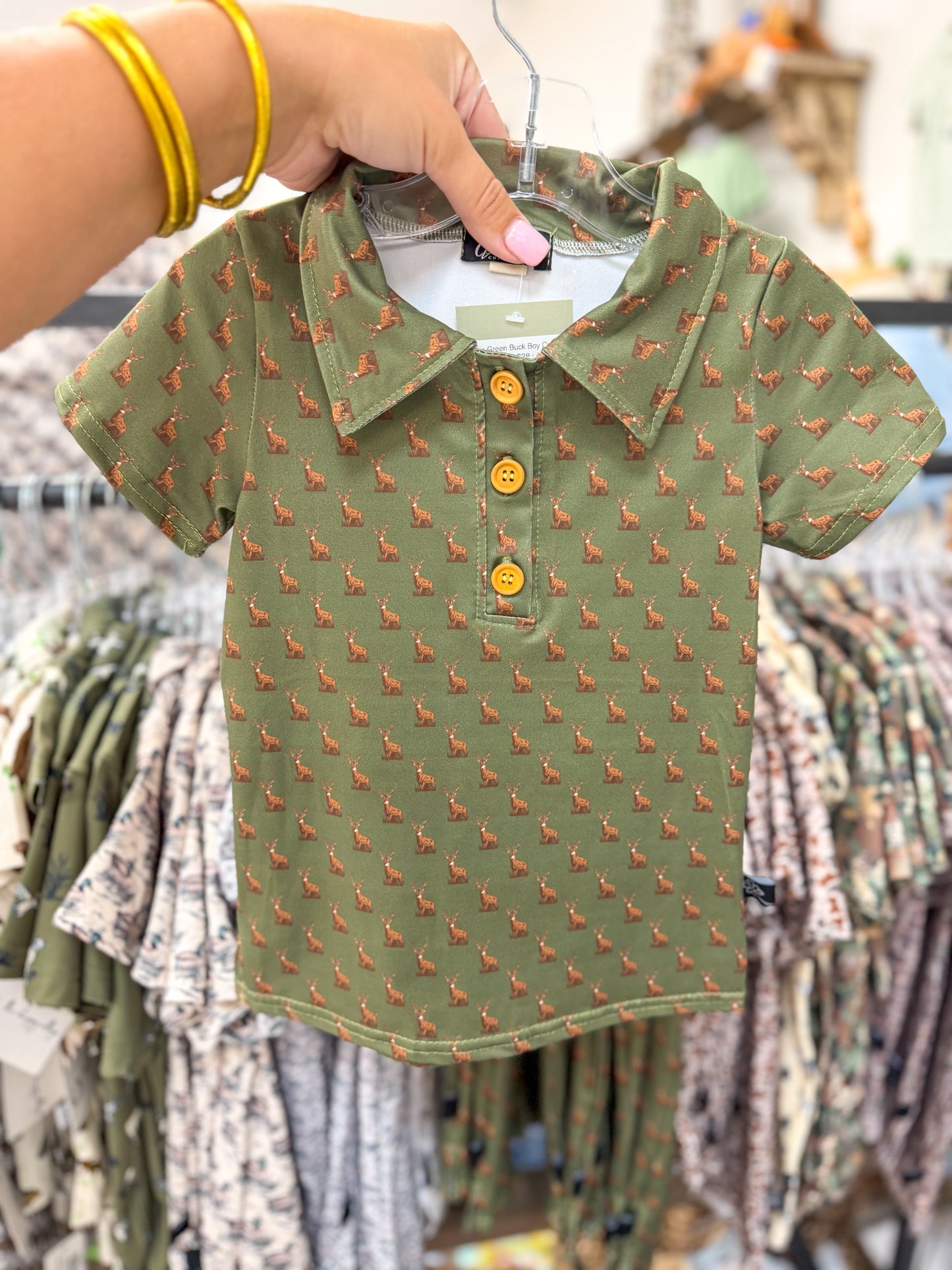 Hunter Green Buck Boy Collar Shirt