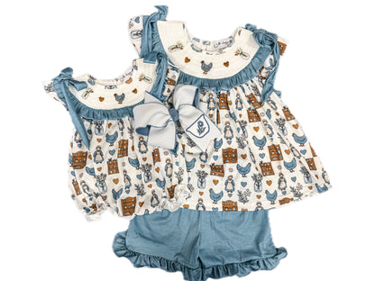 Teal Thrifting Collage Smock