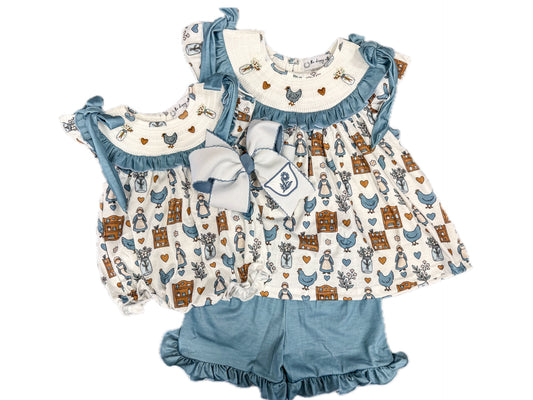 Teal Thrifting Collage Smock