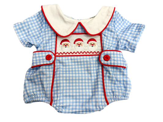 Boys Blue Santa Smock Bubble