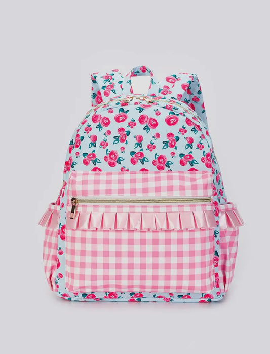 Pink Gingham Floral Mini Backpack