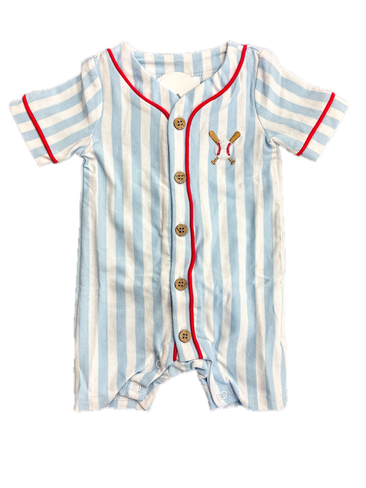 Blue Striped Baseball Romper