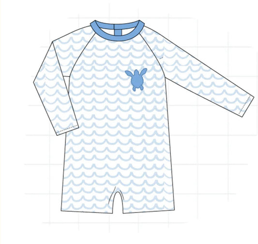 Blue Sea Turtle Applique Swim PRE•ORDER
